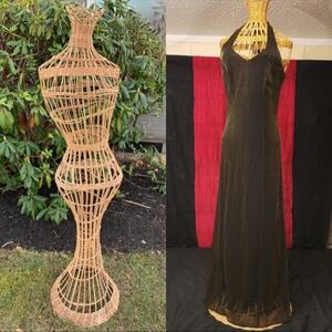 Vtg art deco French mid century life size 61" wicker rattan dress form mannequin